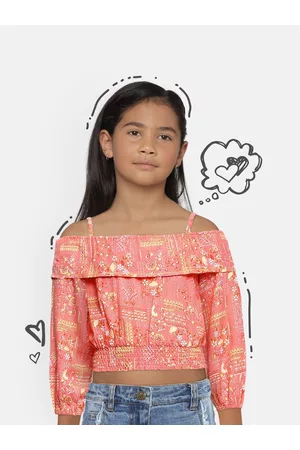 Global Desi Coral Printed Bardot Top