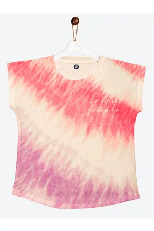 YK Girls Pink & Lavender Dyed Striped Extended Sleeves Top