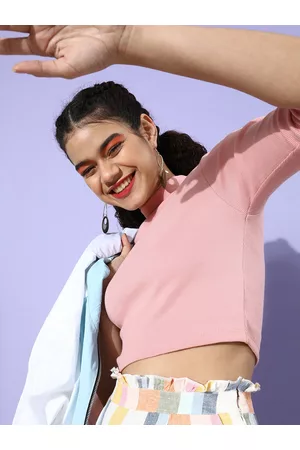 STREET 9 Woman Pretty Pink Solid Cropped Top