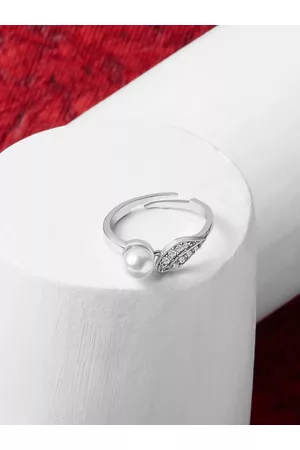 Ami Silver-Plated White CZ-Studded Adjustable Finger Ring