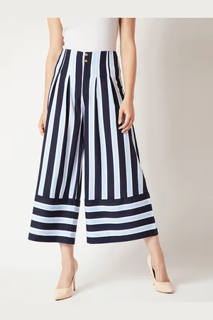 Miss Chase Women Navy Blue Regular Fit Striped Culottes