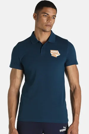 PUMA Men Blue Typography Printed Polo Collar Slim Fit T-shirt