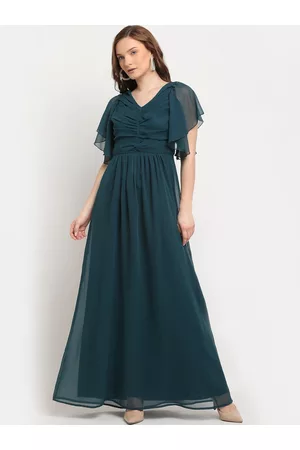 La Zoire Women Turquoise Blue Flared Georgette Maxi Dress