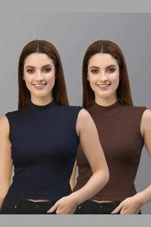 Friskers Women Pack of 2 Cotton Rib Turtle Neck Crop Top