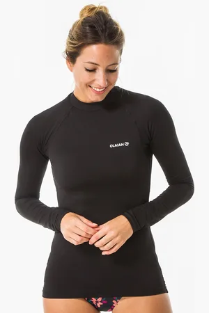 DECATHLON Women Black UV-resistant Surfing T-shirt