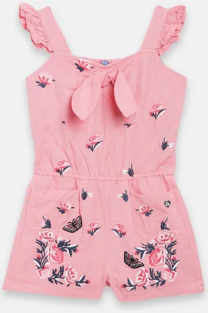 Blue Giraffe Girls Pink & Navy Blue Self Design Playsuit