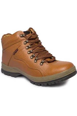 Red Chief Men Tan Brown Leather Mid-Top Flat Boots