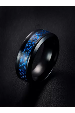 Yellow Chimes Men Blue & Black Dragon Celtic Inlay Polish Finish Finger Ring