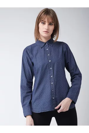 Miss Chase Women Navy Blue Regular Fit Printed Casual Denim Shirt