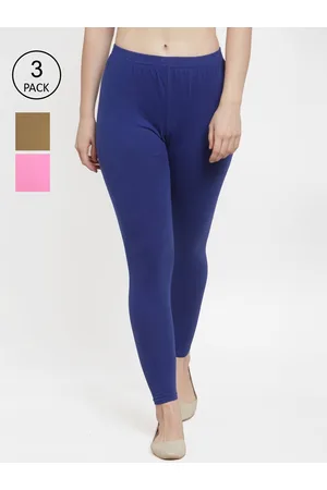 Jinfo Women Pack of 3 Blue & Pink Solid Cotton Ankle-Length Leggings