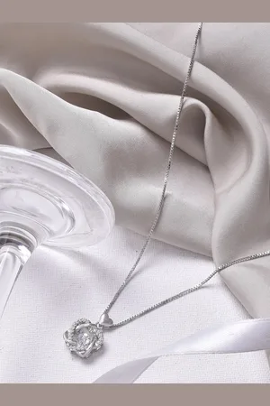 Joker & Witch Silver-Toned & White Stones-Studded Heart Pendant With Chain