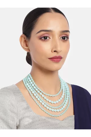 I Jewels Turquoise Blue Gold-Plated Layered Necklace