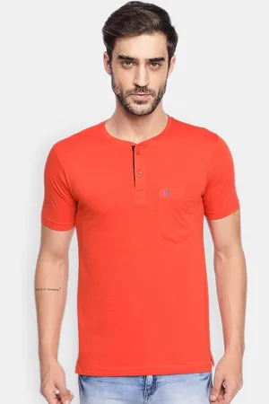 berry blues Men Rust Henley Neck Cotton T-shirt