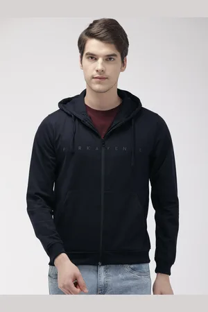 Park Avenue Men Navy Blue Solid Slim Fit Hooded Sweatshirt