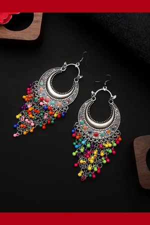 Cardinal Silver-Plated Multicoloured Floral Drop Earrings
