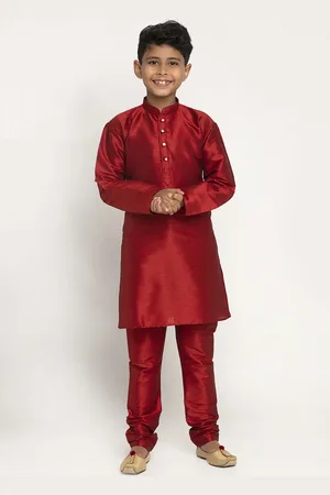 Kraft Boys Maroon Regular Dupion Silk Kurta with Pyjamas