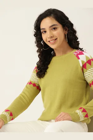 DressBerry Women Green & Magenta Solid Pullover