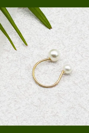 Joker & Witch Gold Plated White Pearl Beaded Adjustable Finger Ring
