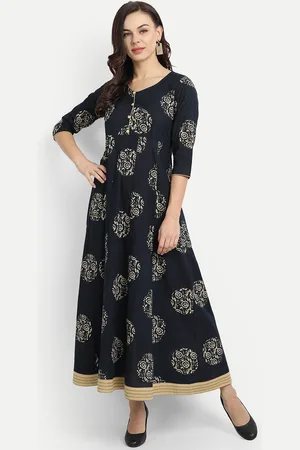 githaan Navy Blue Ethnic Motifs Maxi Dress