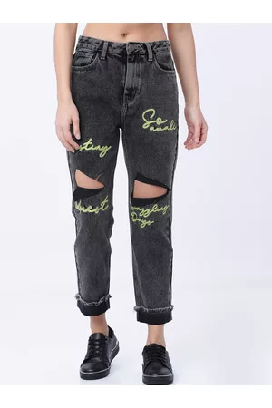 Tokyo Talkies Women Grey Boyfriend Fit Mid-Rise Highly Distressed Jeans