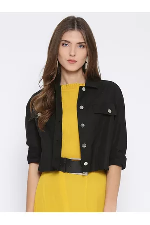 ATHENA Women Black Solid Cropped Denim Jacket