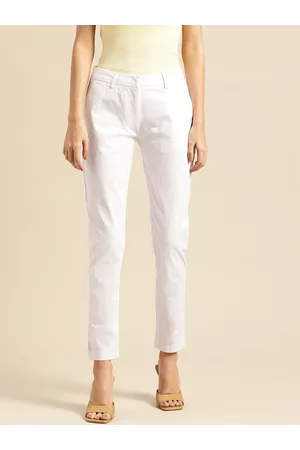 Ether Women White Straight Fit Solid RegularFormal Trousers