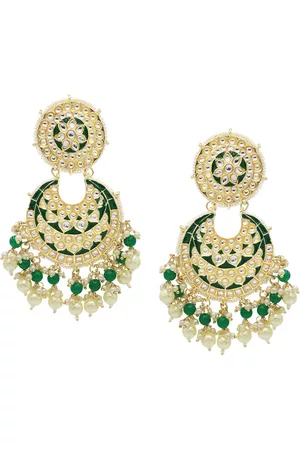 Asmitta Jewellery Gold-Plated & Green Contemporary Chandbalis Earrings