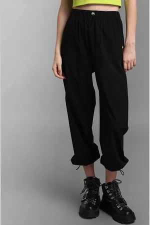 Kazo Women Black High-Rise Cotton Joggers