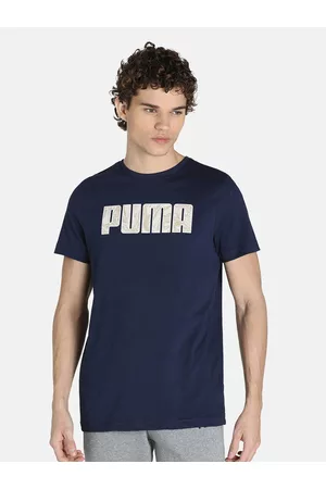 PUMA Men Navy Blue Typography Printed Slim Fit T-shirt