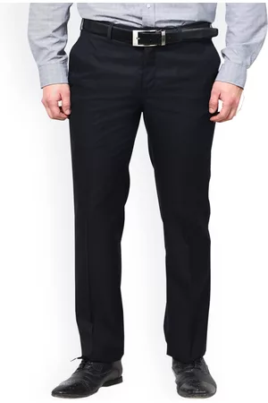 Hangup Men Blue Straight Fit Solid Formal Trousers