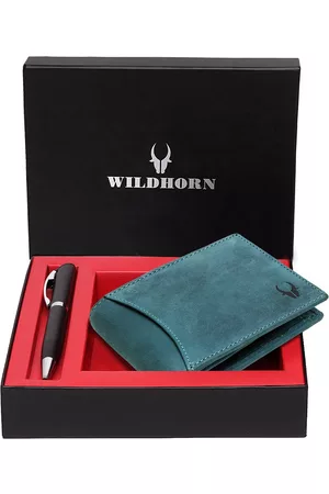 WildHorn Men Blue & Black RFID Protected Genuine Leather Accessory Gift Set