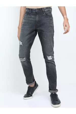 LocoMotive Men Grey Slim Fit Mildly Distressed Light Fade Stretchable Jeans