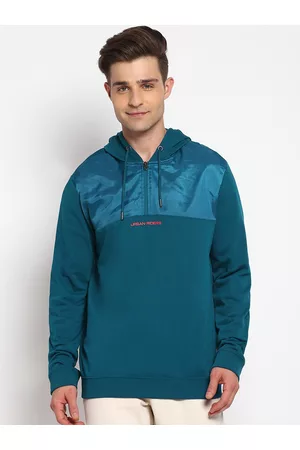 Lee Men Blue Colourblocked Printed Hooded Pullover Sweatshirt
