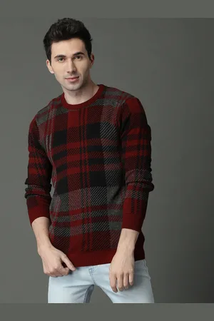 Roadster Men Maroon & Black Checked Sweater