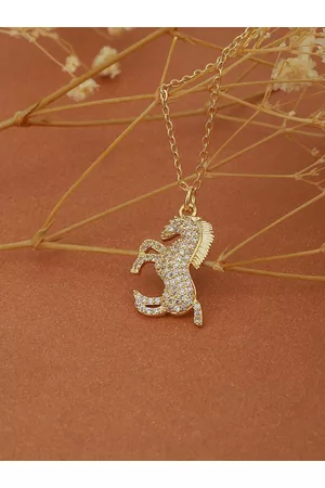 Carlton London Women Gold-Plated CZ Studded Horse Shaped Pendant with Chain