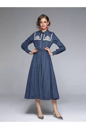 JC Collection Blue Denim Shirt Midi Dress