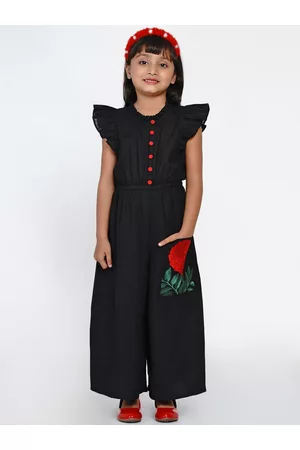 Bhama Girls Black & Red Solid Basic Jumpsuit
