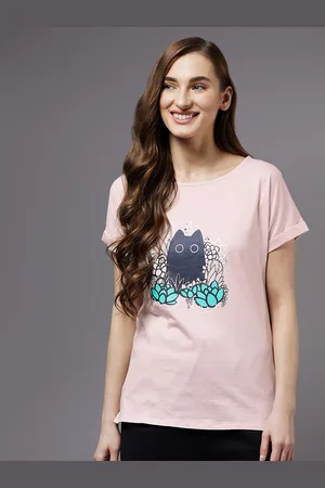 Miss Chase Women Pink Printed Relaxed Fit Pure Cotton T-shirt