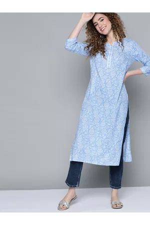 HERE&NOW Women Blue & White Paisley Printed Kurta