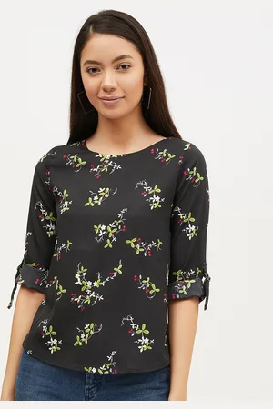 Harpa Women Black & White Floral Printed Top