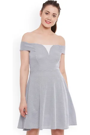 Miss Chase Women White & Black Printed Fit & Flare Dress
