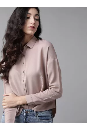 Roadster Women Rose Regular Fit Solid Casual Recycled Poly Shirt