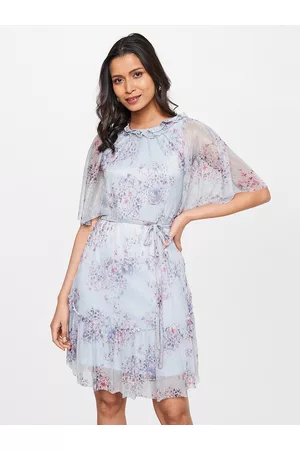 AND Blue Floral Printed A-Line Dress
