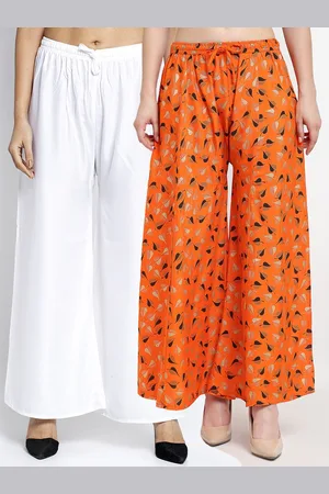 GRACIT Women Set of 2 White & Orange Printed Palazzos