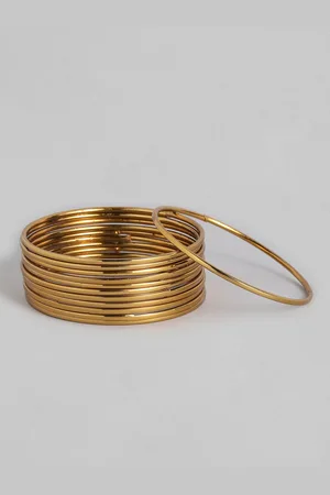 I Jewels Set of 12 Plain Gold Plated Bangles set