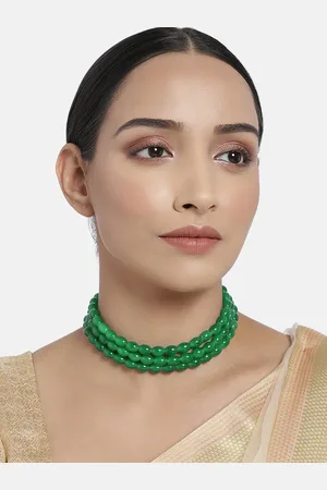 I Jewels Green & Gold-Plated 3 Layer Handcrafted Choker Necklace