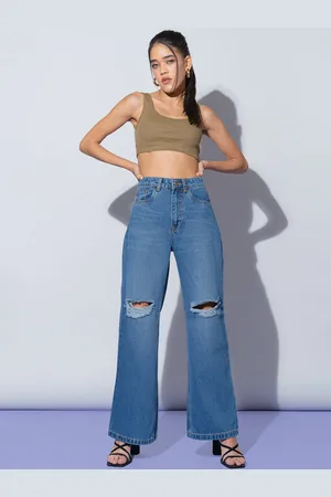 FREAKINS Women Stylish Blue High-Rise Wide Leg Fit Jeans