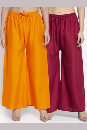Jinfo Women Orange & Maroon Set Of 2 Solid Wide Leg Fit Palazzo