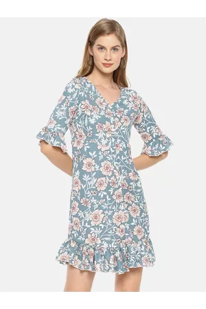 Campus Blue Floral A-Line Dress