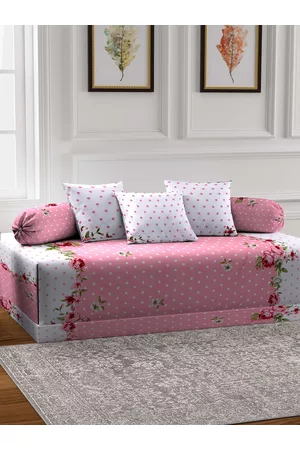 Arrabi Set Of 6 Pink & White Floral Printed Diwan Set